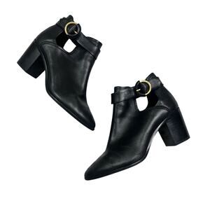 Ted Baker | Sybell Black Leather Buckle Cutout Block Heel Designer Ankle Boots